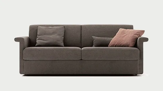 divano letto grigio con bracciolo sagomato 